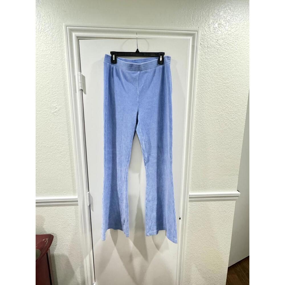 Aerie Groove On Sky Blue Velour Ribbed High Waisted Flare Pants- Size Large - Picture 6 of 9